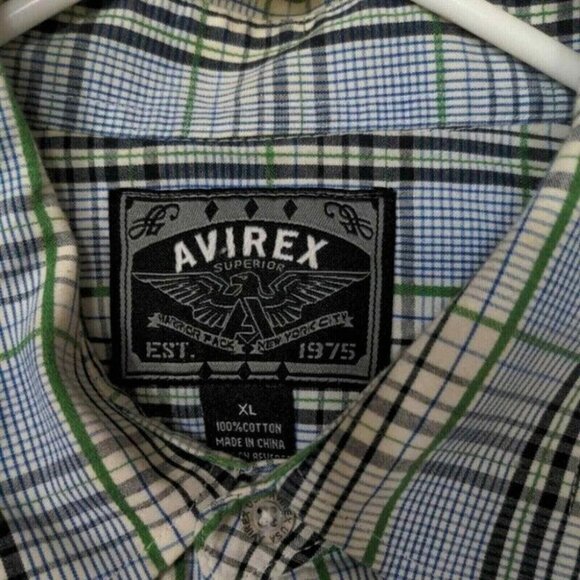 Avirex button down Shirt Mens XL short sleeve Gray plaid‎ 100% cotton - Picture 3 of 6